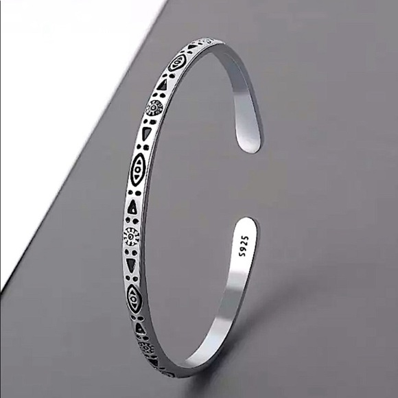 STERLING SILVER TRIBAL BOHO BANGLE BRACELET SET - Picture 3 of 14